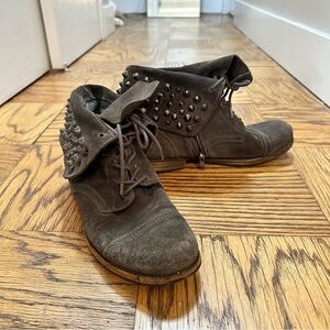 All Saints Studded Military Fold Over Boots, Size 41